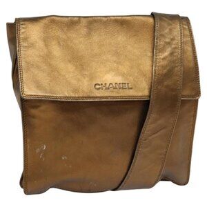 Authentic CHANEL Shoulder Bag Leather Brown Gold CC